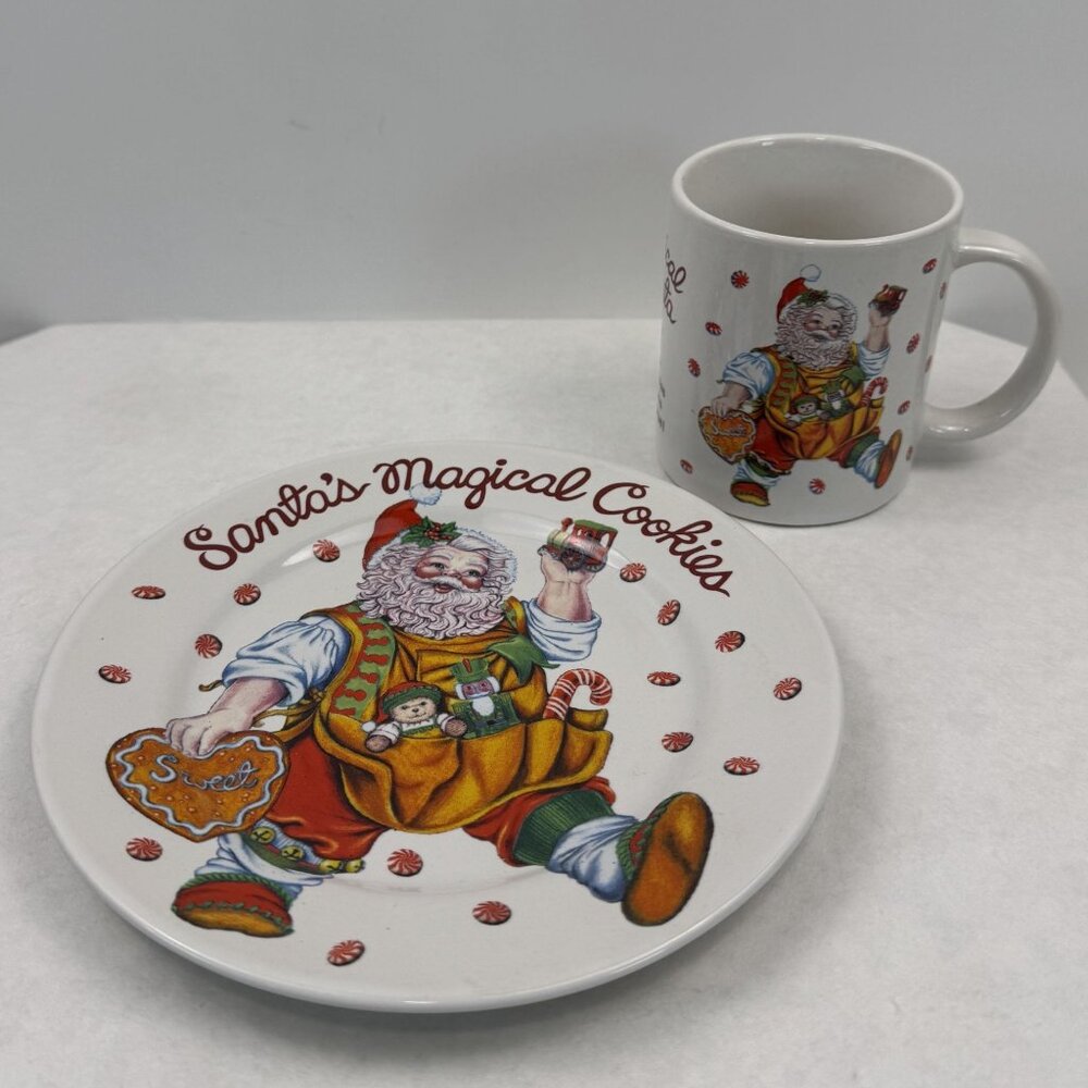 Vintage Santa's Magical Cookies Plate Mug Set By Cheryl Ann Christmas Stoneware